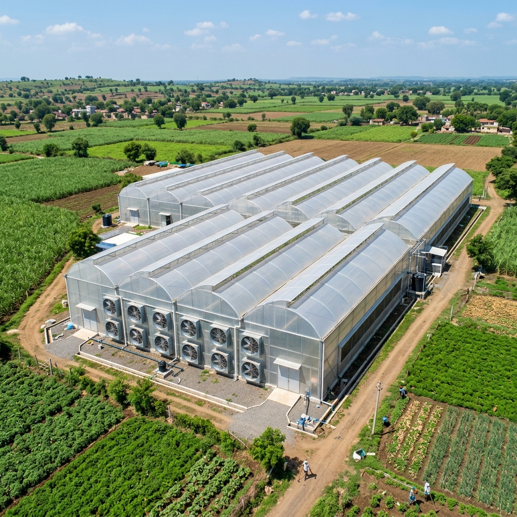 Drone View Greenhouse Field